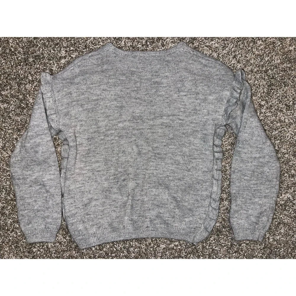 Mayoral Glitter & Fuzzy Hearts‎ Ruffle Sweater Gray Toddler Little Girl Size 5